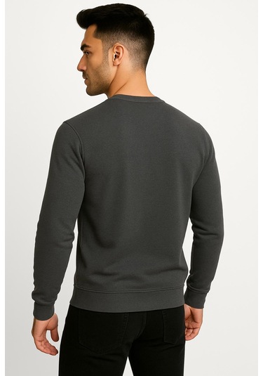 Erkek Antrasit Sweatshirt-W1083-F1 2 İplik Şardonsuz