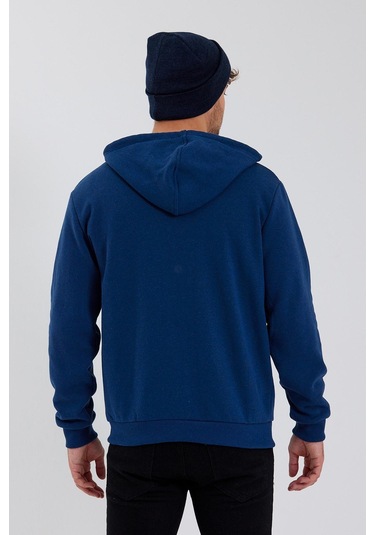 Polostate Erkek Fermuarlı Kanguru Cep 3 İplik Sweatshirt İndigo
