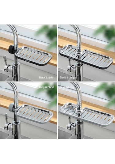 Teltree 360 Dönebilir Paslanmaz Çelik Musluk Rafı - Sünger, Fırça Ve Sabunluk İçin Pratik Kurutma Çözümü Gri