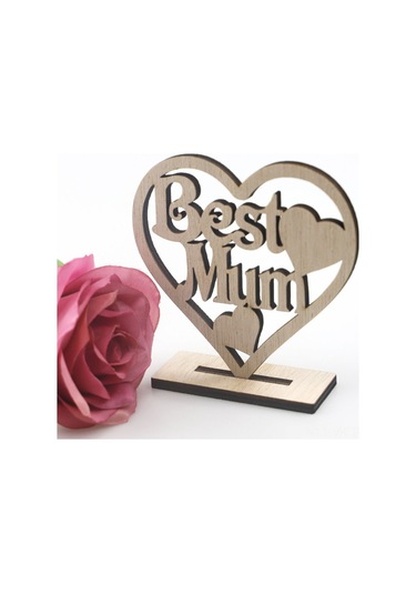 Vkemall Ahşap Kalp Figürü - En İyi Anne Hediyesi, Açık Desenli, Doğum Günü/mother's Day Hatıra Dekorasyonu