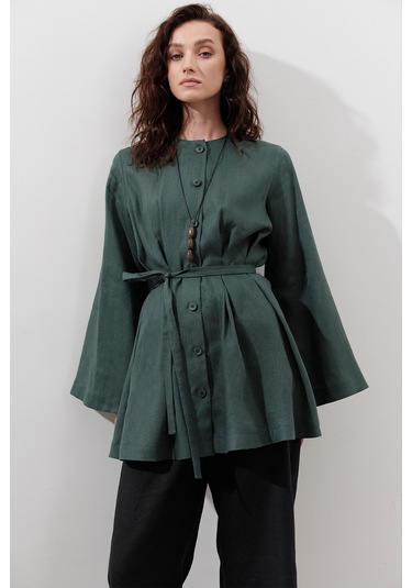 Keten Pensli Tunik Petrol Petrol