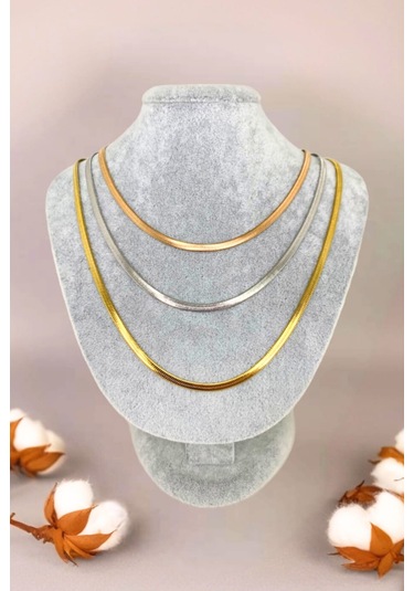 3'lü İtalyan Ezme Zincir Kolye Altın