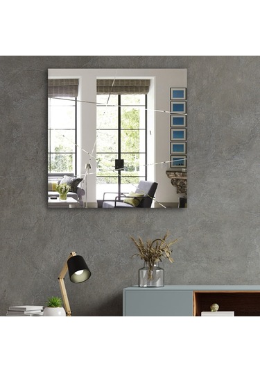 Ayna | Düz Ayna | Tasarım Kanallı - Kare Ayna | 60Cm X 60Cm Şeffaf