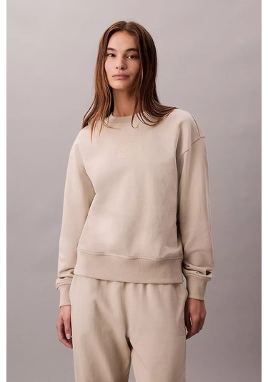 Kadın Regular Kalıp Bisiklet Yaka Sweatshirt - Bej Island Fossil