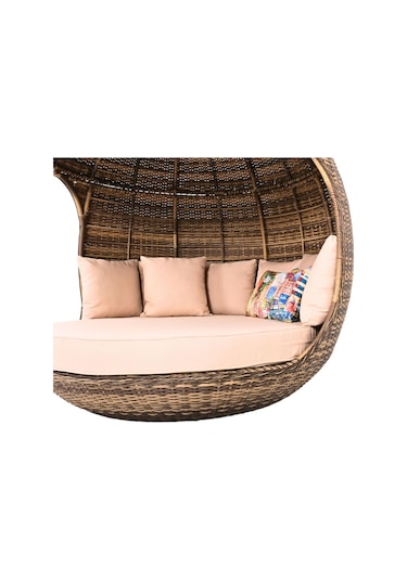 World Daybed 200 Cm Rattan Bahçe Kral Yatağı Açık Kahverengi