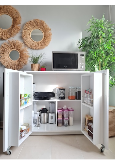 Erzak Dolabı 2 Kapaklı 90 Cm Çok Amaçlı Dolap Beyaz Beyaz