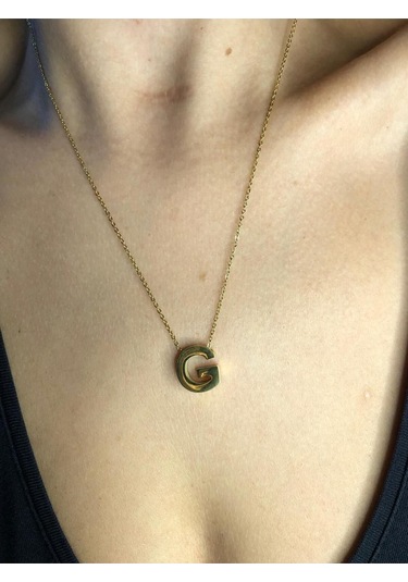 Vog Kişiye Özel Üç Boyutlu Çelik G Harf Sarı Renkdeniz Ve Havuz Suyuna Dayanıklı Paslanmaz Kolye Sarı