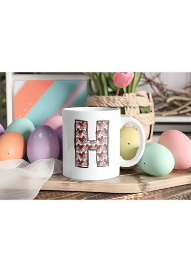 H Harfi Aşk Temalı Kupa - Kalp Desenli Kişiye Özel Romantik Sevgililer Günü Kahve Kupası Beyaz