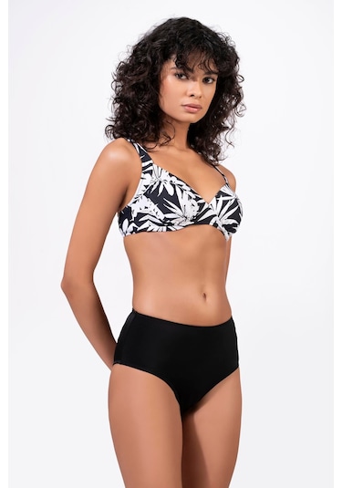 Endeep Kadın Çiçek Desenli Toparlayıcı Siyah Bikini Takımı