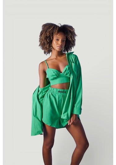 Holly Lolly Oversize Model Düğme Kapamalı Leti Gömlek Yeşil