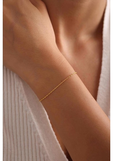 14 Ayar Altın Halat Bileklik 1.25 Mm Sarı Altın