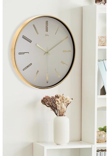 Gold Bej Kadran Rakamlı Duvar Saati 43 Cm