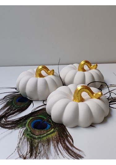 Dekoratif Balkabağı 3'lü Set, Beyaz Altın Saplı El Yapımı, Ev Dekoru, Obje