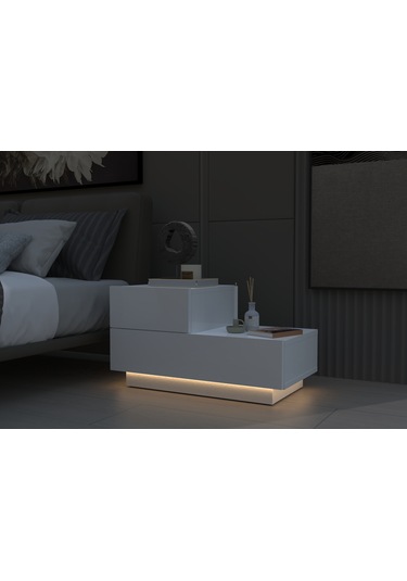 Kayra Kmd002 Led Işıklı Komodin 2 Çekmeceli Modern Tasarım Beyaz
