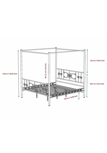 Reyo Stella Sultan Başlıklı Tek Kişilik Ferforje Metal Karyola C