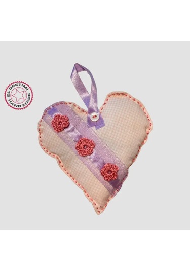 Uretti Gamze 4416 El Yapımı Kalpli Dantelli Lavanta Tanecikli Kese Koyu Pembe 13 CM