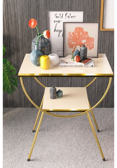 Yan Sehpa Komodin Metal Ayak Çift Gold Krem 1978 Krem