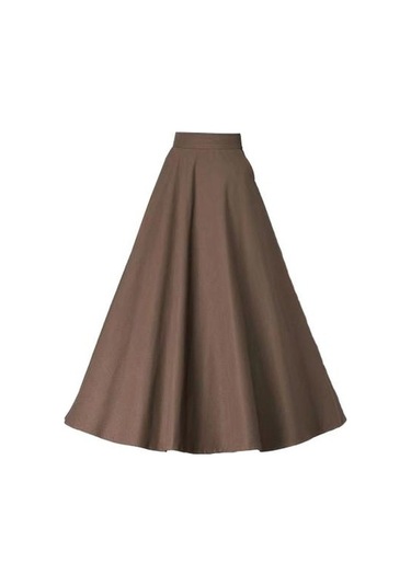 Fastbuy Maxi Etek - Yüksek Bel - Elastik - A Kesim - Uzun - Cepli - Düz Renk - Ofis/kahve Kahve