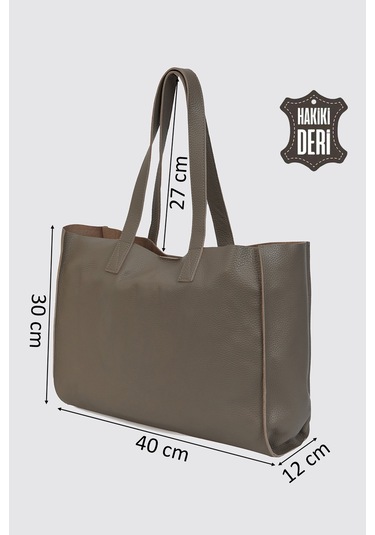City Tote Hakiki Deri Omuz Çantası Vizon Smr9182 Vizon
