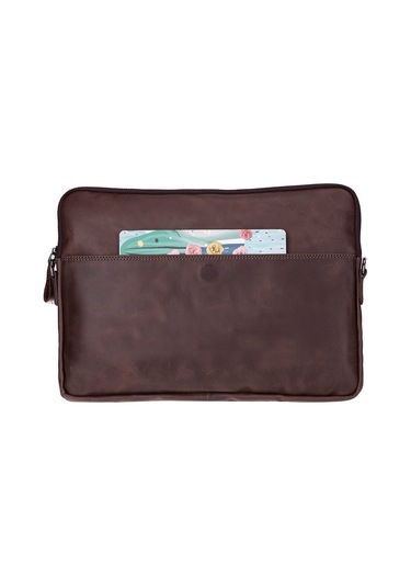 Bloomsleeve Leeds 14" Mahogany Dark Brown Hakiki Deri Laptop & Tablet Kılıfı Kahverengi