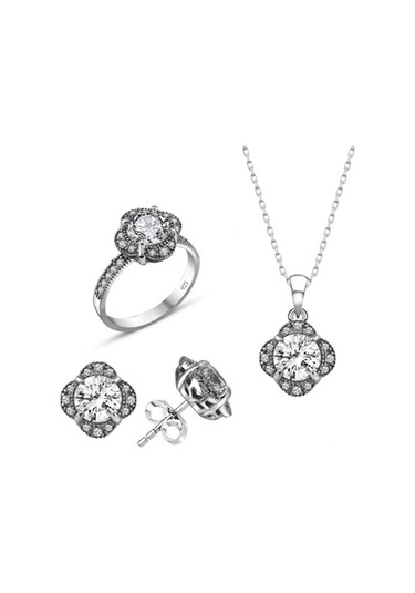 Sertifikalı Swarovski Tektaş Gül Modeli 925 Gümüş Set