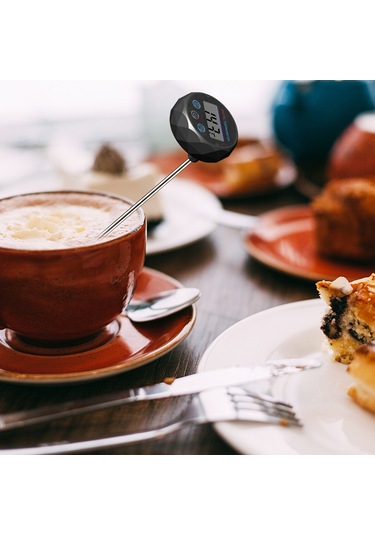 Padalink Siyah Gümüş Çelik Plastik Kahve Termometresi, Dikiş Pil Dahil, Hediye Kutusu İle, 15.5cm, 70g Siyah