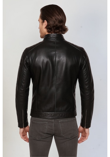 Derije Albert Hakiki Deri Erkek Siyah Ceket-Mont