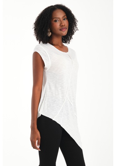 Asimetrik Penye Bluz Beyaz