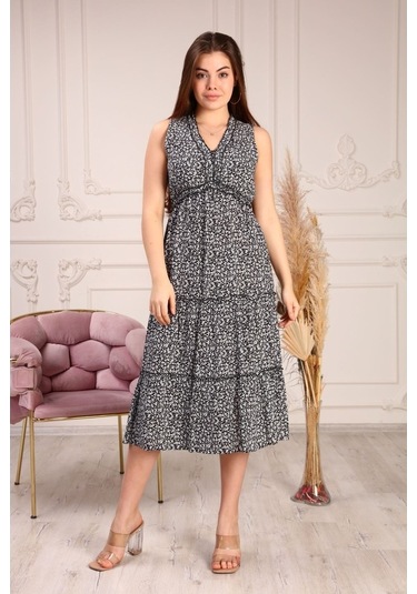 Aymeravm - Çiçek Desenli Yakası Fırfırlı Kadın Elbise - Hel74... (546205442)