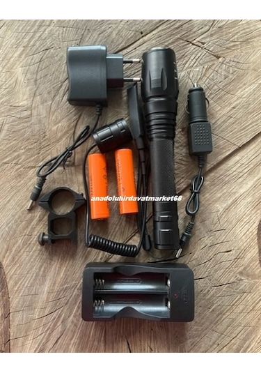 Power Pro El Feneri Şarjlı Fener Tüfenk Feneri Uzun Menzilli Led Avcı Feneri Siyah
