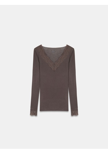 Dilvin 32311 Dantelli Kaşmir Bluz-kahve Kahve