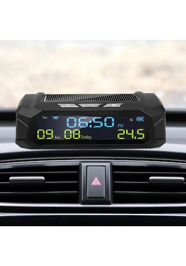 Neevoyu Güneş Enerjili Araç İçi Dijital Saat - Lcd Ekranlı Sıcaklık, Saat, Tarih Ve Hafta Gösterici - Uzun Pil Ömrü - Siyah Abs Malzeme