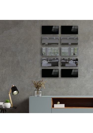 Dekor Camı | Düz Renk Siyah Cam ve Füme Ayna | 10'lu Takım Düz Siyah
