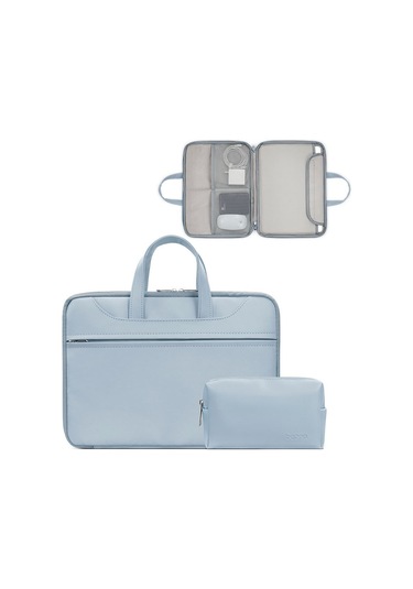 Baona Bn-q006 Pu Deri Tam Açılan Laptop Çanta 14 İnç İçin Gök Mavisi + Güç Çantası Siya