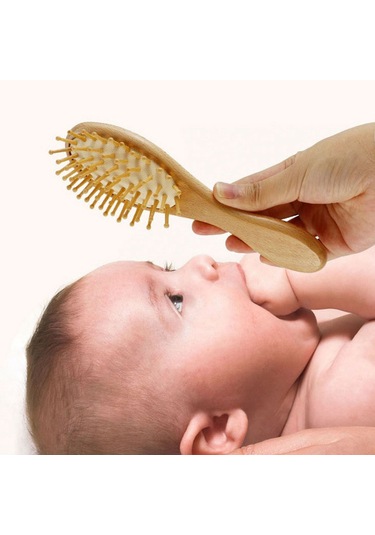 Geeksen Bebek Saç Bakım Seti - Ahşap Tarak, Masaj Fırçası Ve Silikon Fırça 4 Parça Yenidoğan Ve Çocuklar İçin