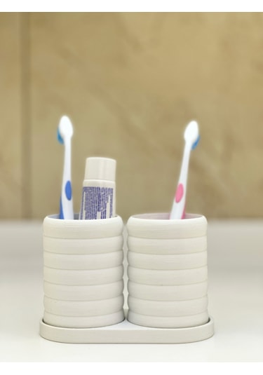 Modern Banyo Düzenleyici V2 - Diş Fırçalık Seti - Ikili Set - Beyaz - 10cm Beyaz