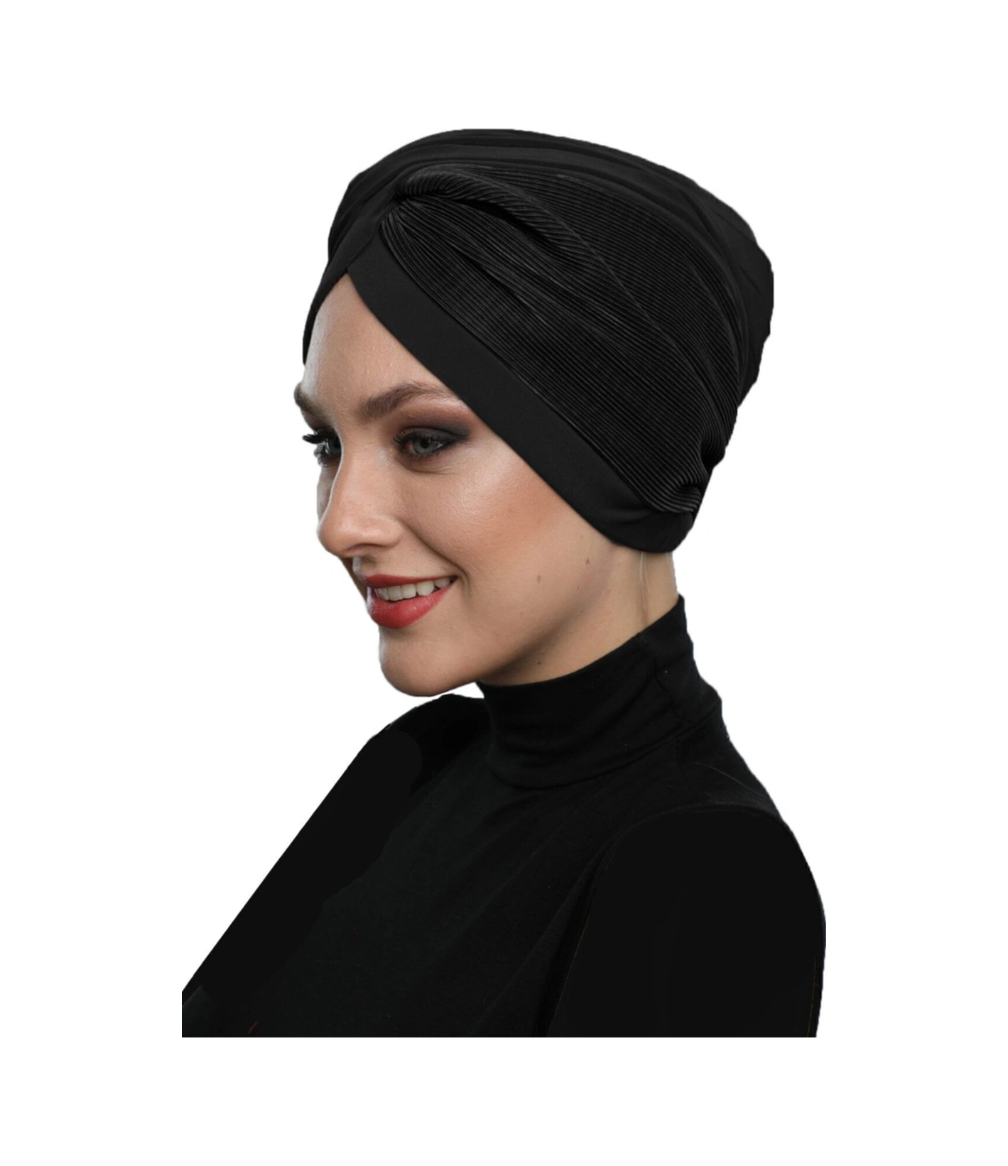 Çapraz Plise Astarlı Hazır Türban Ve Tesettür Bonesi Siyah
