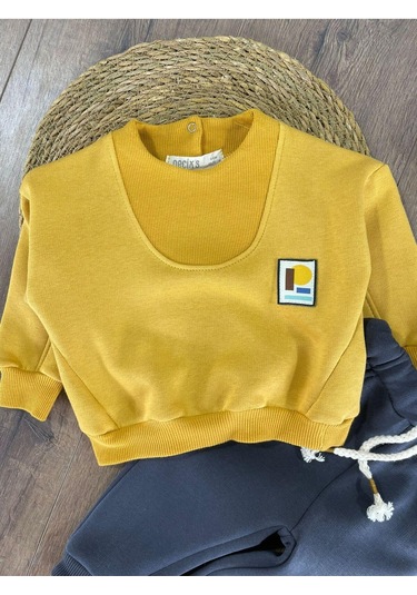 3 İplik İçi Şardonlu Armalı Kışlık Erkek Bebek Takım Koyu Hardal