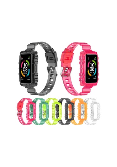 Huawei Band 7 İçin Tek Parçalı Saydam Silikon Saat Lastiği Saydam
