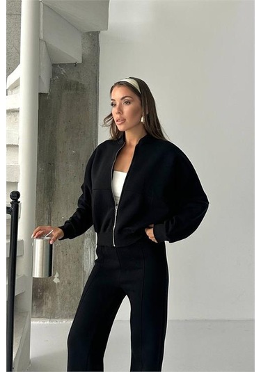 Neşeli Butik Kadın 3 İplik Şardonlu Oversize Eşofman Takımı Nbg105 Siyah