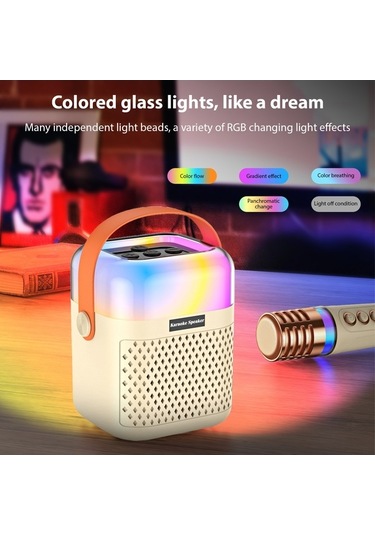 Besthome1 Kablosuz Mikrofonlu Karaoke Hoparlör - 5w Güç, Beige, Rgb Işık