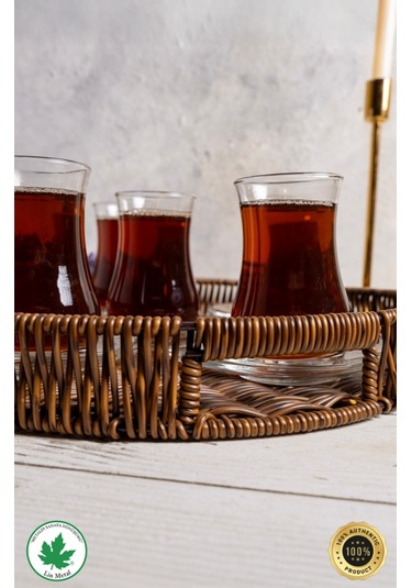 Yuvarlak Hasır Tepsi, Kulplu Sunum Tepsisi, Servis Tepsisi, Kahve Tepsisi, Keyif Tepsisi, Modern Hasır Tepsi - 35 Cm Kahverengi