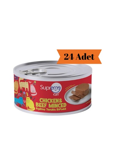 Supreme Cat Kıyılmış Tavuklu ve Biftekli Yetişkin Kedi Konservesi 24 x 85 G