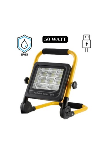 50 Watt Güneş Enerjili Solar Şarj Edilebilir Acil Durum Led Panel Sarı - Siyah