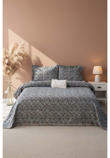 Eliz Yeşil Çift Kişilik Yatak Örtüsü Takımı 4 Parça Uyku & Çeyiz Seti Gri