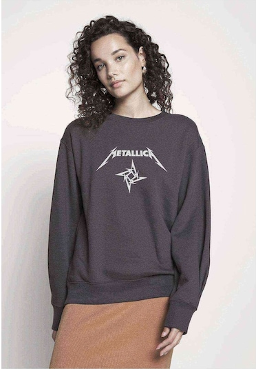 Metallica Logo Yıldız Baskılı Füme Antrasit Kadın Sweatshirt