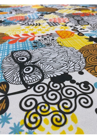 Baykuş Desenli Kumaş Kırlentlik Döşemelik Kumaş Dijital Baskı