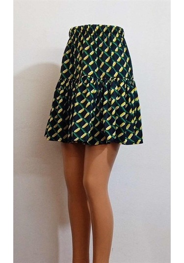 Kadın Şort Etek-143- Desenli Çok Renkli