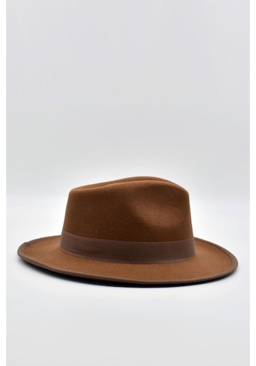 Vintage Erkek Fedora Fötr Şapka Panama İngiliz Trilby Kasket Taba - Taba