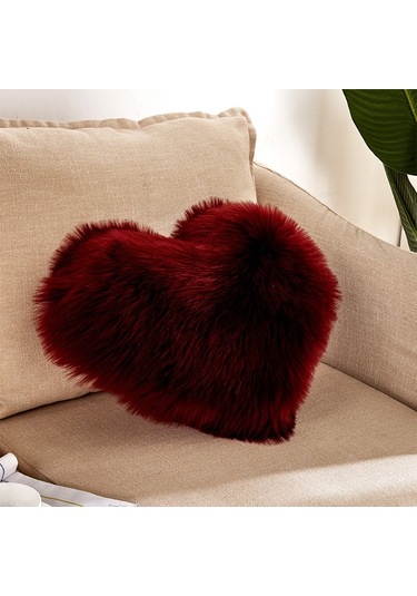 Sones Ev Yastık Yastık Çekirdeksiz Yıkanabilir Kalp Şekilli Yastık Kılıfı, Boyut: 40x50cm Kırmızı Şarap